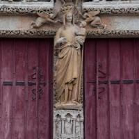  Cathedrale Notre-Dame - Exterior: north transept, central trumeau statue of the virgin, Saint-Honore portal
