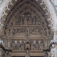  Cathedrale Notre-Dame - Exterior: west frontispiece, south portal tympanum depicting the death, assumption, and coronation of the Virgin Mary