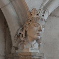 Cathédrale Saint-Étienne d'Auxerre - Interior, chevet, north ambulatory, dado arcade, corbel figure