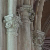 Église Saint-Germain d'Auxerre - Interior, chevet, ambulatory, axial chapel entrance, vaulting shaft capitals
