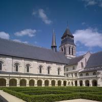 Abbaye de Fontevrault - Exterior, south nave elevation, crossing tower, cloister looking northeast