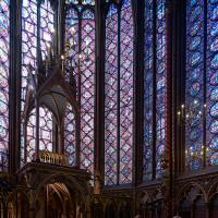 Sainte-Chapelle - Interior, crossing looking southeast, glass detail