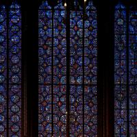 Sainte-Chapelle - Interior, nave, south clerestory, glass detail