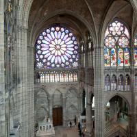 Basilique de Saint-Denis - Interior, south transept, clerestory level, looking northeast into crossing and north transept