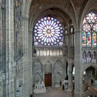 Basilique de Saint-Denis - Interior, south transept, clerestory level, looking northeast into crossing and north transept