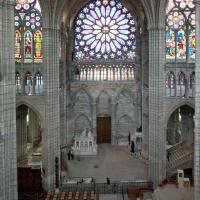Basilique de Saint-Denis - Interior, south transept, clerestory level, looking north into crossing and north transept