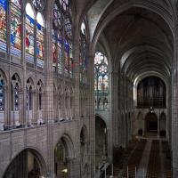 Basilique de Saint-Denis - Interior, chevet, north triforium level looking southwest through crossing towards south transept and nave