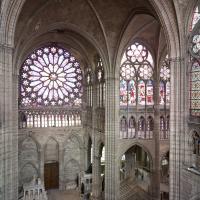 Basilique de Saint-Denis - Interior, south transept, clerestory level looking northeast through crossing into north transept and chevet