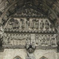 Bourges, Cathédrale Saint-Étienne - Exterior, western frontispiece, south inner portal tympanum.                                        Saint Stephen
