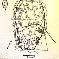 Bourges, Cathédrale Saint-Étienne - Plan of medieval Bourges showing cathedral projecting through old Roman wall
