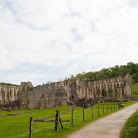 Rievaulx Abbey - Exterior, refectory, infirmary and chevet, southeast corner elevation