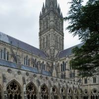 Salisbury Cathedral - Exterior, cloister garth looking northeast 