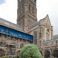 Worcester Cathedral - Exterior, cloister looking northeast 