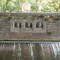 Römerbrunnen - Exterior: Fountain, detail, Severus Alexander, Maximinus Thrax, Postumus.  Built on the Foundations of the City Walls