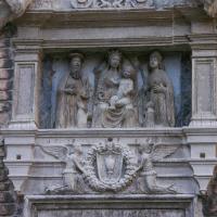 Chiesa San Polo - detail: sculptural relief of Madonna and Child on side facing Campo San Polo