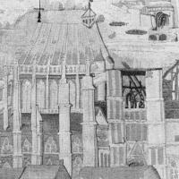 Cathédrale Saint-Pierre de Beauvais - State in 1530, from a tapestry in the series Histoire fabuleuse des premiers rois des Gaules, sixteenth century, in the Galerie Nationale de la Tapisserie, Beauvais