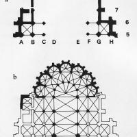 Cathédrale Saint-Pierre de Beauvais - Plans to indicate the chronology of construction. (a) Cathedral of Bishop Miles of Nanteuil, 1225-1232  (b) Cathedral of Bishops Robert of Cressonsac and William of Grez, 1238-1272