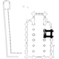 Église Notre-Dame-de-la-Nativité de Donnemarie-Dontilly - Tower ground plan superimposed on surveyed plan.