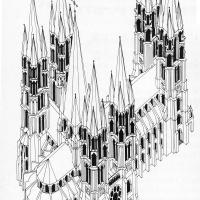 Cathédrale Notre-Dame de Laon - Perspective drawing of reconstruction with intended spires
