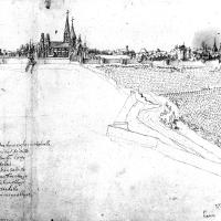 Église Saint-Martin de Laon - Drawing of the western part of the town of Laon by J. Du Viert, 1610
