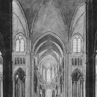 Église Notre-Dame de Longpont - Drawing of interior of the church looking east, by Tavernier de Jonquières