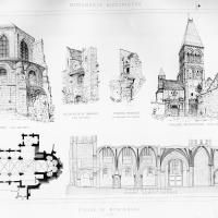 Église Saint-Denis de Morienval - Drawing, perspective views, floorplan, longitudinal section