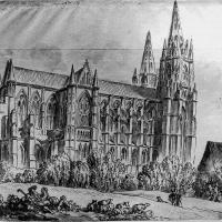 Église Saint-Jean-des-Vignes de Soissons - Drawing of the exterior, northwest elevation of the church