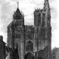 Cathédrale Saint-Étienne de Sens - West façade, drawing, state in 1830-40