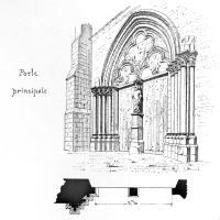 Église Notre-Dame-de-la-Nativité de Villeneuve-le-Comte - Drawing, exterior, western frontispiece, portal, and plan