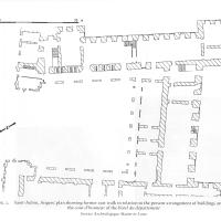 Église Saint-Aubin d'Angers - Plan showing former east walk in relation to the present arrangement of buildings around the cour d'honneur of the hÃ´tel du département