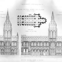Église Notre-Dame de Dijon - Longitudinal, Transverse sections and floorplan