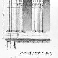 Église de la Nativité de la Sainte-Vierge de Jouy-le-Moutier - Drawing, elevation and plan of tower