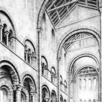 Abbaye de Jumièges - Perspective reconstruction of the nave in the 11th century looking northeast
