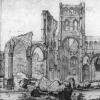 Abbaye de Jumièges - Engraving of ruins of nave looking east