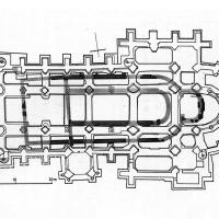 Cathédrale Notre-Dame de Lausanne - Floorplan of the chevet: in black, discovered in excavations, in white,  restoration