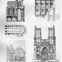 Collégiale Notre-Dame de Mantes-la-Jolie - Transverse section, longitudinal sections, floorplan and elevation