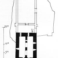 Abbaye du Mont-Saint-Michel - Plan of the foundations (in white) recognized in 1908 of Notre-Dame-Sous-Terre before its western extension, according to P. Gout