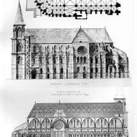 Église Notre-Dame - Drawing, floorplan and longitudinal section and elevation