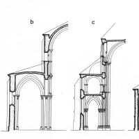 Église Saint-Martin-des-Champs - Drawing, comparitive sections from (a) Durham Cathedral, nave (b) Paray-le-Monial (c) St-Germer-de-Fly (d) St-Martin-des-Champs, Paris, choir