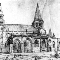 Collégiale Notre-Dame de Poissy - Exterior, south elevation, before restoration, drawing by E. Viollet-le-Duc (1844)