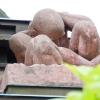Frank Lloyd Wright Home and Studio - "The Boulder", one of two identical statues by Richard Bock, perched upon piers flanking the entry to the studio